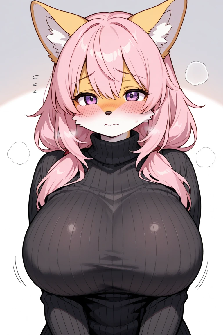 1girl, doing anything, any pose, massive breasts and hips and butt, hoodie and shorts, any fur color and pattern, any eye color [Heterochromia allowed], ((Fluffy fur and tail)), full face blush, any expression, doing anything, any pose, alone, anywhere