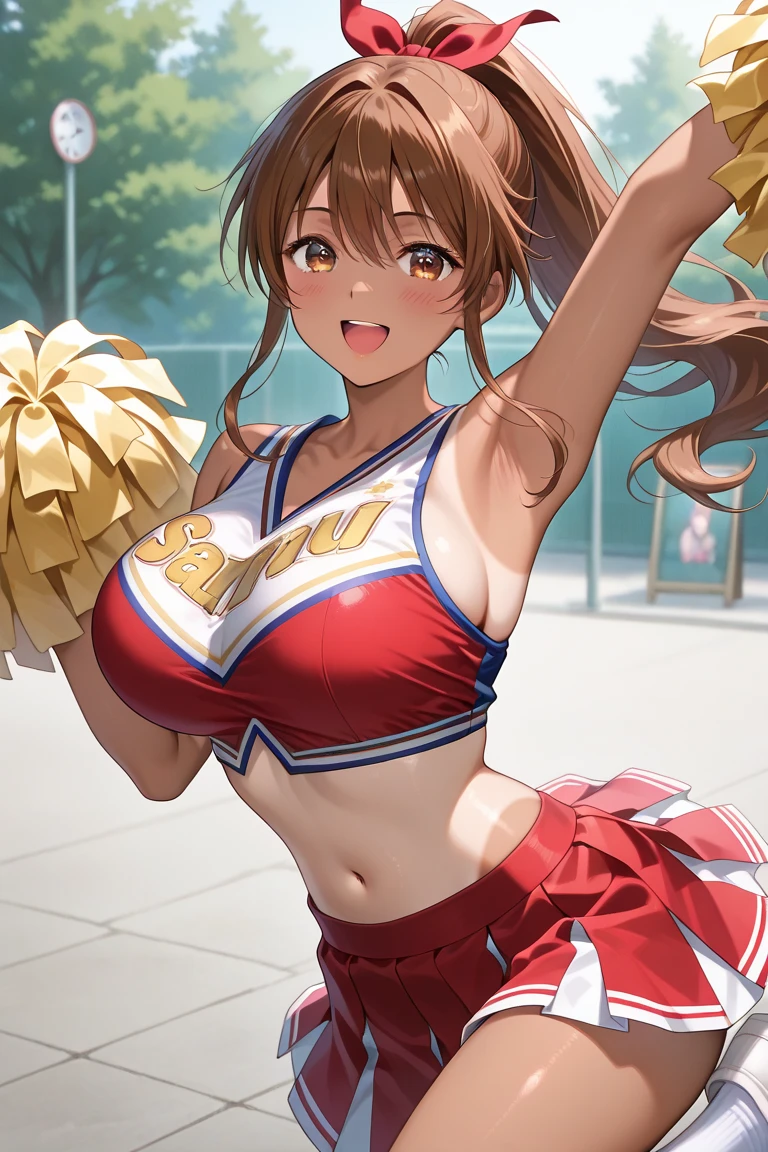 ram invader, detailed breasts, open your mouth wide and stick out your tongue、anime ????, (tiger print cheerleader: 1.2), (white panties:1.4),muste piece, best quality, open mouth, tooth, ultra-detailed breasts, Place your left hand next to your mouth、Yellow eyes, cute eyes, detailed face, a cute girl, big chest, red face, (wet with water: 1.2), Generally poor breasts, ?????? slip, (Position where panties are visible:1.5), (beautiful breasts: 1.2), (with a bright light source: 1.2), (heart shaped pupils opening their clothes: 1.5)