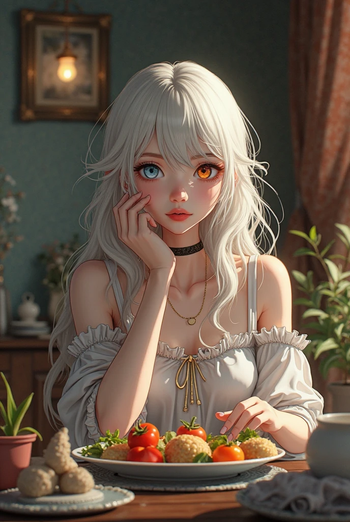best qualtiy、细致背景、girl with、cafeteria、(masuter piece:1.3)、(8K、Photorealsitic、Raw photography、top-quality: 1.4)、(1girl in)、beautiful countenance、(Lifelike face)、(white hair、long:1.3)、Beautiful hairstyle、realisticeyes、Beautiful details、(real looking skin)、Beautiful skins、超A high resolution、A hyper-realistic、high-detail、the golden ratio