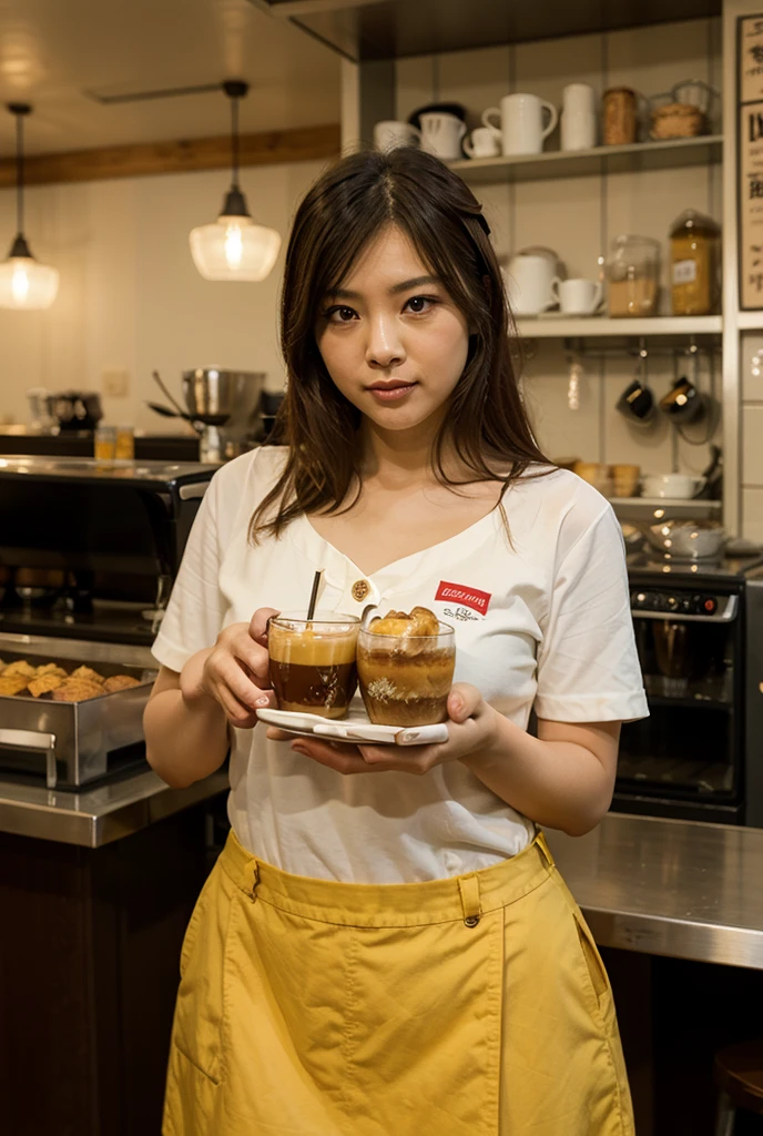 A lady holding a bowl of Laksa noodle , in a local coffee shop, and big wording of Good Bye 2023, the shop name Trusan Cafe