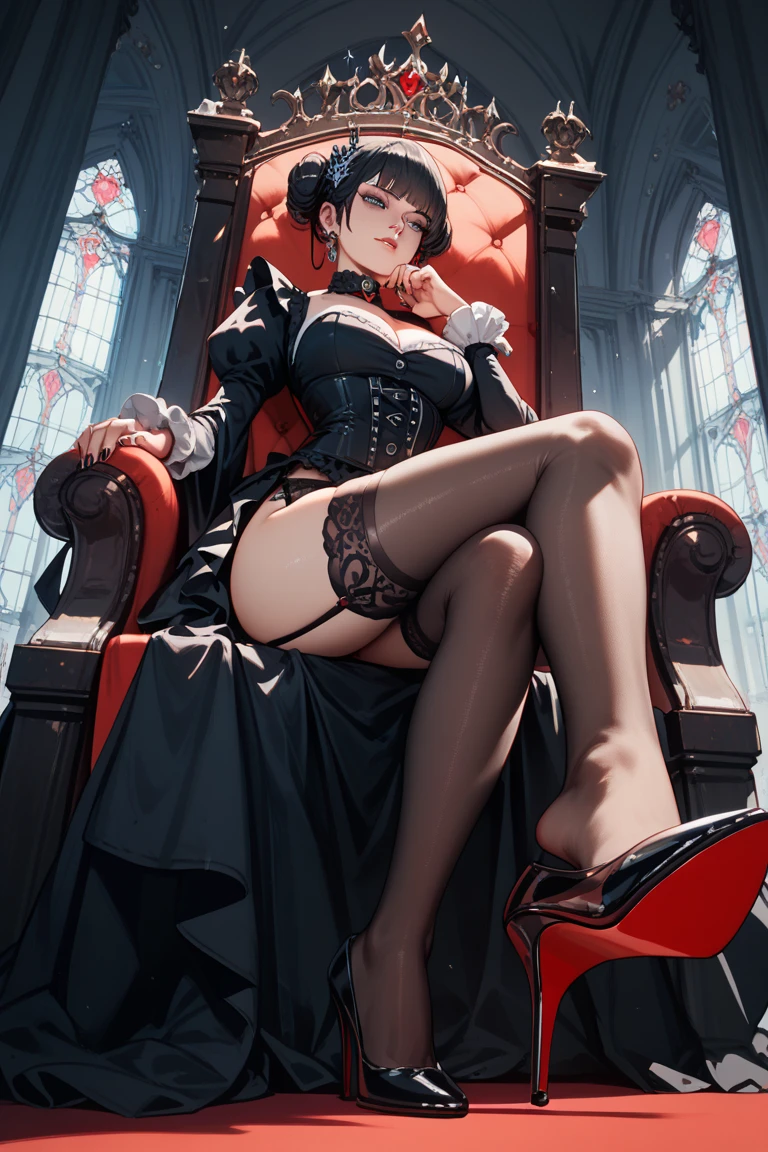 black lence stockings,high-heels,sitted,opening legs,is shy,Transparent underwear,soaking wet,Liquid runoff,red eyes,Arrogant,succubi,The demons,Stick out your tongue,Bad laughs