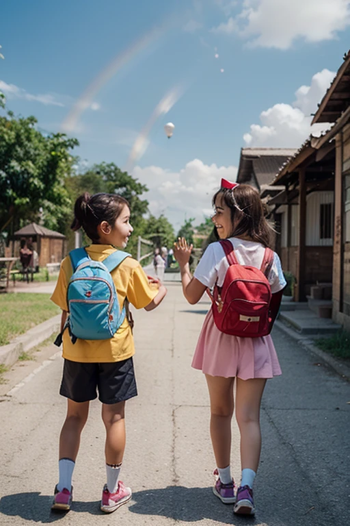 Riyan and Mitu were overjoyed. They played with the animals, enjoyed eating candies, and chatted with the rabbit. Suddenly, the bird came back and said, "It's time to go back, you are getting late for school."