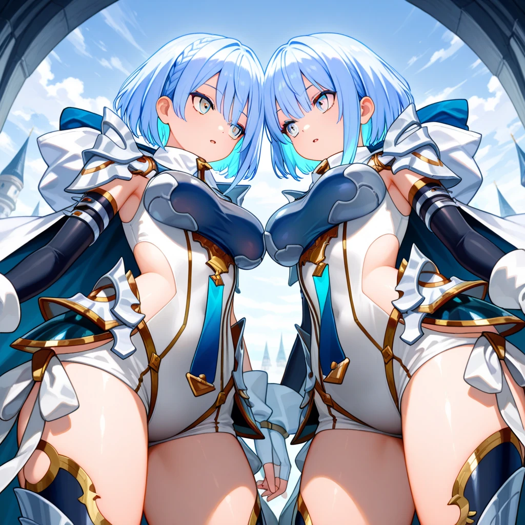 (Masterpiece, Best Quality, 4k), two women, seidr & laegjarn, beach, sunny day, Seidr=(white swim suit, white bikini, white hair, blue eyes, big breast, large hips, smile, beatiful girl, enormeus breast, cape, tan, muscle, muscle woman, tomboy, fang, big smile, hands on hips, rubor), Laegjarn=(black swim suit, black bikini, tan girl, black skin, green hair, horns, green eyes, big breast, large hips, smile, beatiful girl, enormeus breast, cape, tan, muscle, muscle woman, tomboy, fang, big smile, hands on hips, rubor),