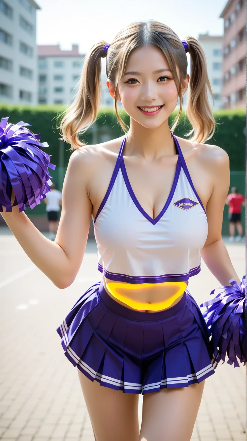 (((32K,very high res, high detailing, highly accurate,Masterpiece Girl 1))),Raw photo & realistic atmosphere,beautiful dark blue eyes,Detailed mouth,Glossy lips,Detailed eyebrows,Soft white skin that shines with every detail,,Eyes drawn in detail、Very beautiful eyes with azure eyes,Detailed lips、Very beautiful face,Very well-formed face、Lifelike face,shiny beautiful lips,Beautiful eyebrows,Infinite reality,Best design,(Insanely cute Japan 17 year old girl,Healthy style,Beautiful breasts with big breasts,Very cute beautiful girl,Little Girl:1.1),Best Natural Makeup,Japanese ido,Korean Idols,Japan Cheer Girl,Korean Cheergirls,Moist eyes,Dark beautiful eyes,Beautiful butt,beauty legs,,camel's foot,,Skinny Fingers,Detailed beautiful legs:1.3),超A high resolution、,Natural and realistic face,Back lighting,Pure eyes are too cute,(((photorealisim))),Reality Live Action,(Simple piercing,Glossy nail art:1.1),(Glossy brown hair with short braids,独奏,natural make up:1.3),(Beautiful cheerful girl,Packed match venues:1.3),(Full Body Costume Display,Photograph the whole body,I'm cheering for you cheerfully,Purple colorful sexy cheergirl costume, In purple and gold colors、High-detail design,Sexy cheergirl costume with a lot of exposure,Cheerful and sexy cheergirls,High Definition High Resolution Very Beautiful and Cute 17 Year Old Cheering Cheering Figure Cute Cheering,Beautiful hair ornaments such as hair zippers,White mini skirt,facing back,Good luck leaning forward,Bend forward,Show me your ass on all fours,Beautiful back view:1.5)