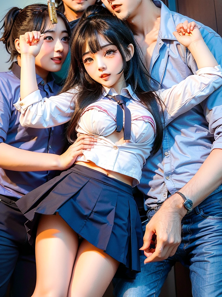 (Sexy idol with gentle attractive Japan and beautiful very young face),Grab from behind、、(Schoolgirl in sailor suit)Grabbing your butt from behind on a crowded train)、(Pleated skirt with roll-up)、Omeko Beautiful Girl1a person、((A man grabs a schoolgirl buttocks from behind:1.4))、((((molesting))))、Touching your buttocks from behind on the bus、red blush、(((sexual act、erotick)))、((Skirt flipped up、I can see panties))、High twin tails、high-level image quality、realisitic、(((agony、angry expressions)))、(((Touching multiple guys in the chest or crotch:1.5)))、grabbing on breasts(((On a crowded train)))、((、Cowgirl)),((Sexy horizontal striped panties)),Turned、NSFW、Buttocks exposed、