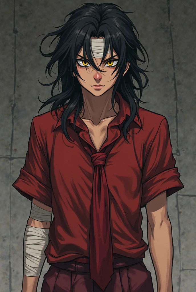 Ecchi anime style, 1 chico, man, black hair, disheveled hair, blue eyes, carefree look, pose sexy, defined body, white sweatshirt, blood stains, shadows,
