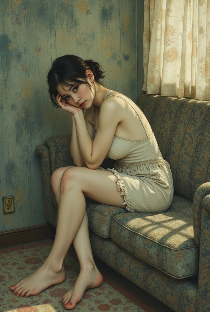 best qualityer, work of art, ultra high resolution, (photorrealistic:1.4), adolescent, Younger, Unclothed, yellow socks 