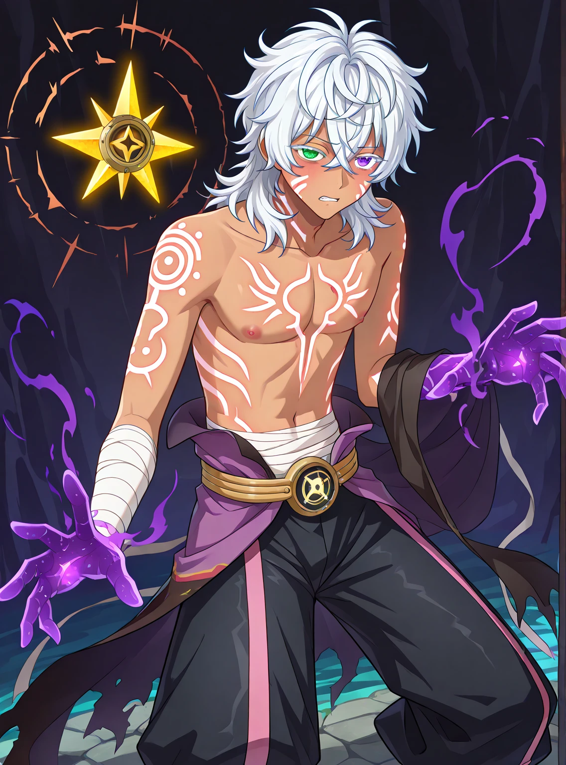 Anime guy, cute anime artstyle, detailed eyes, deep eyes, 1guy, cowboy shot, ghost-guy, undead, ecto man, pale skin, eye bags, femboy, smoky skull, wet white dress, flat chest, wide hips, crazy grin, graveyard, fog, femboy, feminine male, black hair, see-through