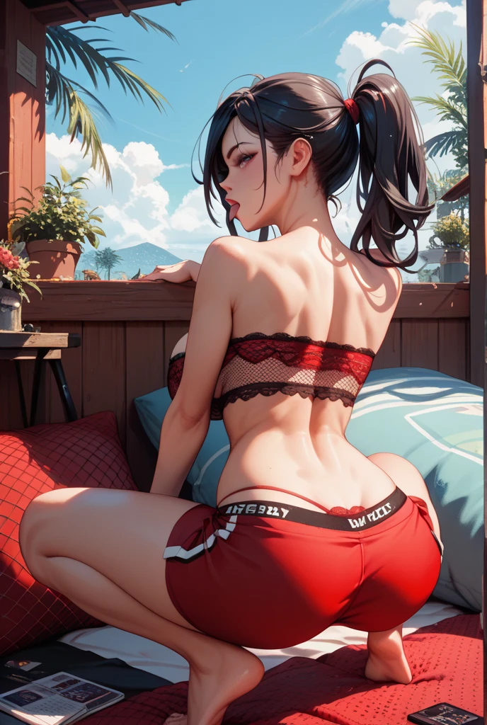 realistic, single girl, selfie, ass emphasis, wearing bikini, smile, ass emphasis