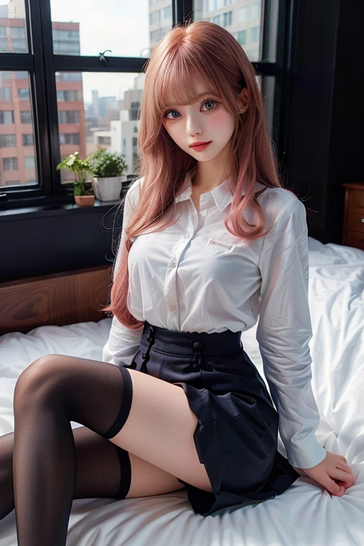 petite, young redhead, wearing a black pleated skirt that comes up just short of her upper thighs, black and white polka-dotted blouse with filmy sleeves, ties petering off in ruffles above my shoulders. My stockings are a sheer navy blue, draping warmly over my legs.. And finally a pair of stilettos –black as coal, whole body shot