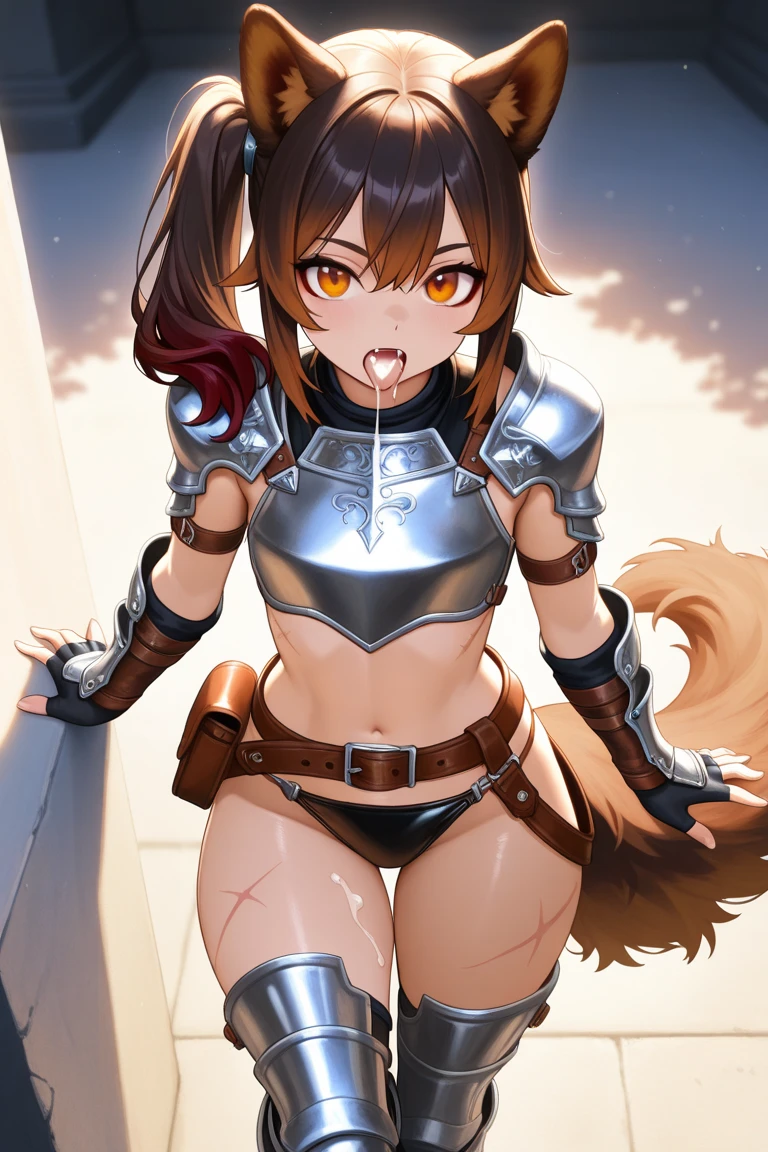 Skullgirl game art style, squirrel girl, squirrel fuse with female body, cute sexy outfit, game character style, dark hair, fighting mode. Fluffy body.