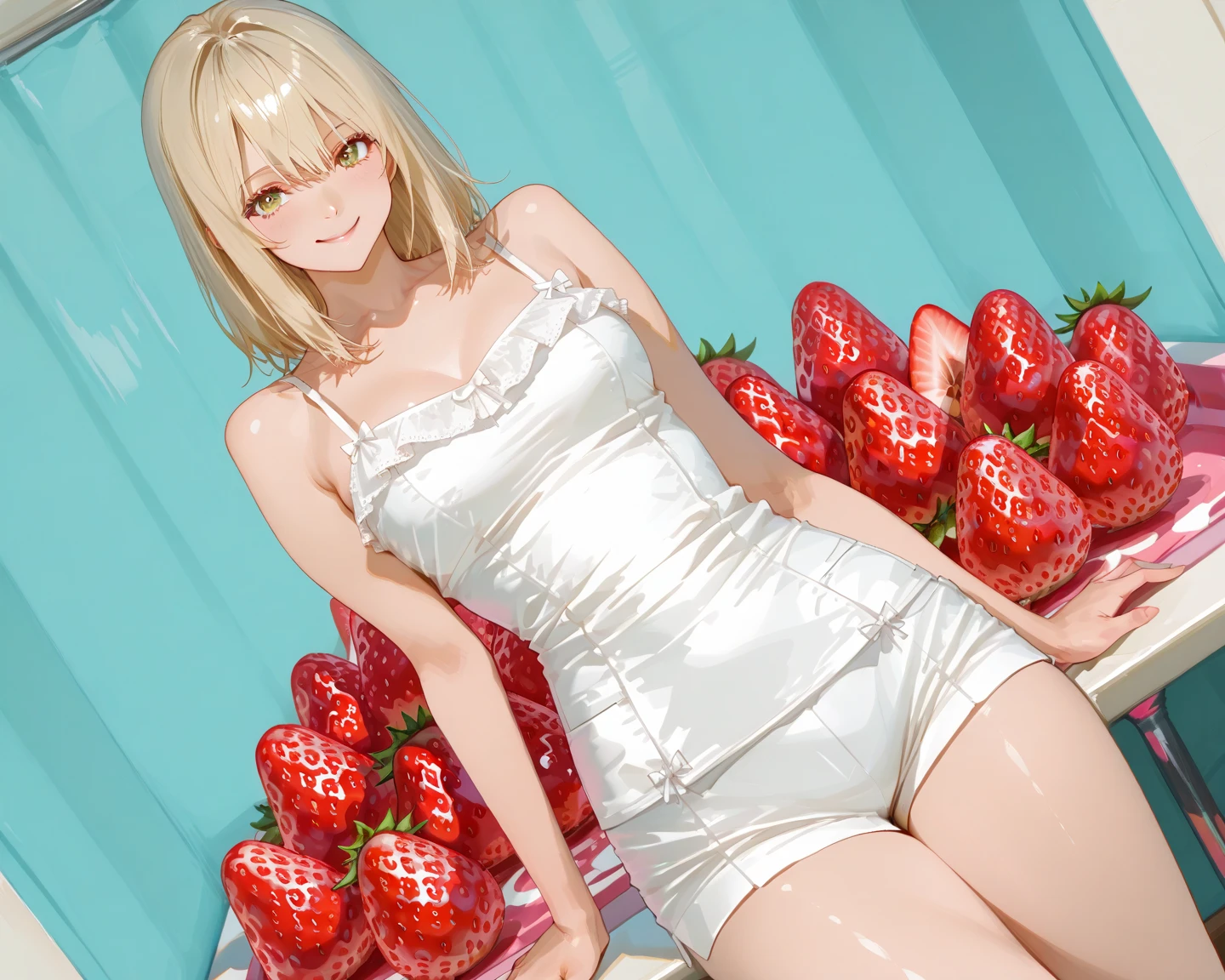 (masterpiece), 1girl, pale skin, blonde hair, short hair, blue eyes,