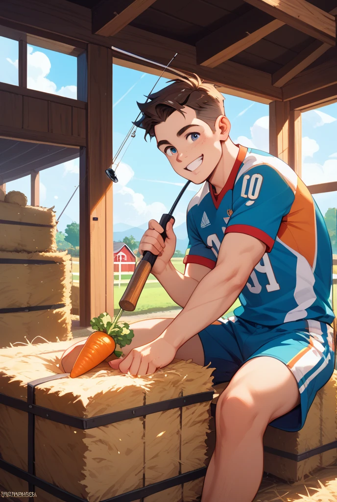 score_9, score_8_up, score_7_up, rating_explicit, source_anime, guy, navel, faux hawk cut, grin, spread legs, Rui Komatsuzaki style,  apple tree, shrub, waterfall, manly