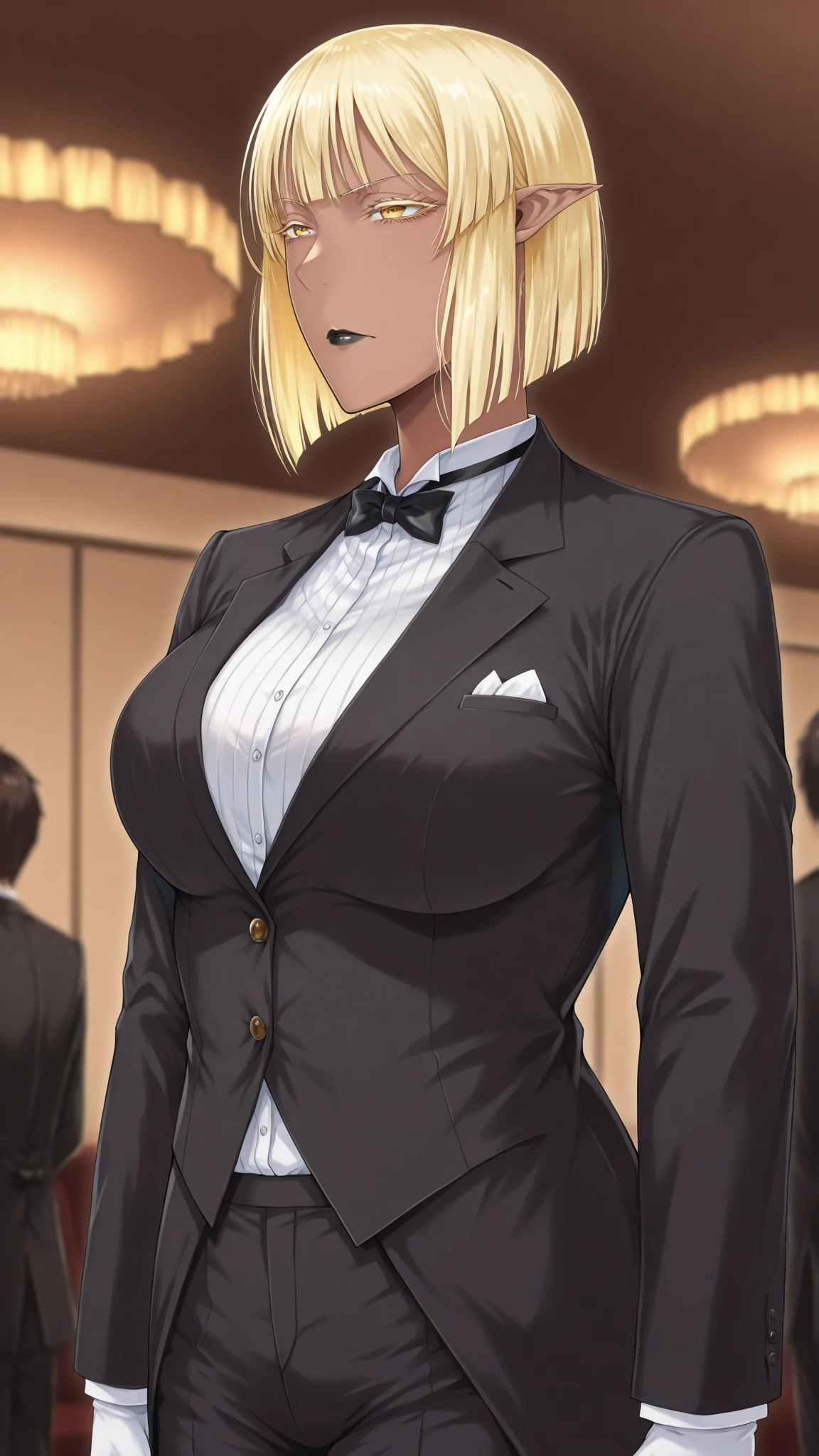 （tmasterpiece，A high resolution，best qualtiy：1.2），8K，highly  detailed，复杂，rich colourful，vibrant image，Clear focus，cinematic ligh） blond hairbl，long whitr hair，Green eyes，body builder （Wear black business attire，black_Collared shirt cropped jacket，tiese，tiese，Black frilled skirt，a garter belt，Leather belt） （Large, Perfect round breasts，Hourglass body，Big breasts Thin waist，Very thin waist， photograph realistic，（hyper realisitc：1）big breasts beautiful， tmasterpiece，Best quality at best，extremelydetailedface，s the perfect face，beauitful face，Perfect lighting，Detailed eye makeup，Details of the face，Nice detail eyes，pretty hand，perfect hand，glowing light eyes（realistic pupil，Realistic iris：1）Heavy eye makeup，（empty Casino）（Posing dynamically）Panties, underwear, Suspenders，bralette