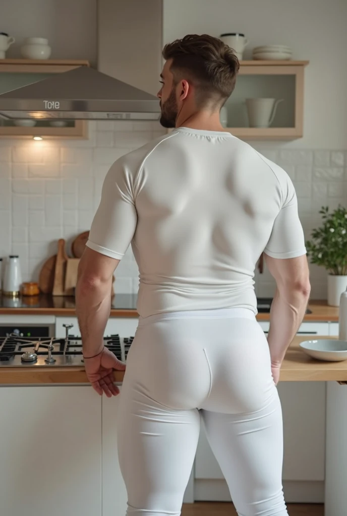 50 year old man, grey hair, slightly overweight, slightly chubby, aged face and skin, scuffy beard, balding hair, wearing a white tshirt with sneakers, standing in a suburban kitchen, conservative, entire body visible, full body, hyperrealistic, best quality, 8K, real human skin, masterpiece, extremely intricate, medium closeup, detailed eyes, detailed face, detailed body, exaggerated features, pronounced features, wearing orange colors micro thong with medium bulge,pale skin, skinny, good lighting, very pale skin, light skin, model with attractive body,medium bulge and medium butts,(Best quality, 8k, Masterpiece). High Detail , superior quality, natural lighting, beautiful, sexy, correct anatomy, good composition,realistic shapes, realistic skin tones,Natural eyes,realistic eyes,looking up at viewer,vpl,realistic muscles,Realistic wrinkles on the skin,Realistic arms and legs,Realistic face,realistic hair,Make a sexy and seductive face, Clear Focus: 1.2, Perfect Body virile: 1.4 , Slender Abs: 1.2, Highly detailed face and skin texture, detailed eyes, double eyelids, big upper lip, man focus,amazing composition, front view, HDR, volumetric lighting, ultra quality, elegant,Post a erotic photoshoot,Realistic pose,detailed hair,full body,Fujifilm XT3 photorealistic art by midjourney