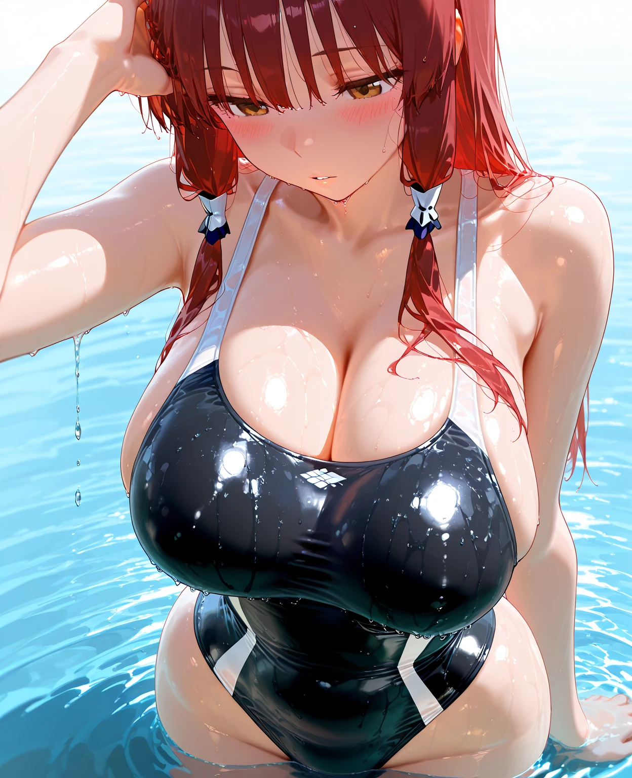(Hot Spring Resort,Immerse yourself in the open-air bath up to your shoulders,)Blushing、Laugh shyly、(Beautiful girls)、(Short reddish brown hair、hairpin、ponytail、Floating Hair、)huge 、blush with embarrassment、Dreamy eyes、A smile that captivates the viewer、Take a look at the photographer、Sweaty skin、Staring at the audience、Upper body naked、,48歳 Upper body naked、necklace、Earrings、Pointed red mouth,Perfect round face,,Proper body balance,Intricate details,Very delicate and beautiful hair,Photo Real,dream-like,Professional Lighting,Realistic Shadows,Focus Only,Beautiful Hands,Beautiful fingers,Detailed finger features,Detailed clothing features,Detailed hair features,Detailed facial features,(Tabletop,Highest quality,Ultra-high resolution output images,) ,(8K quality,),(Picture Mode Ultra HD)