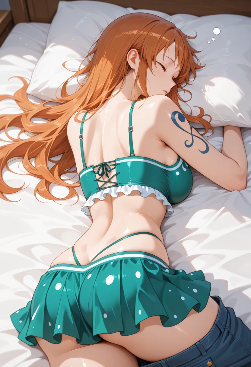 ​masterpiece, 16K，top-quality, {{{1 woman}}}，{{{Biologically correct body}}}，Daiwa Scarlet \Umamusume，{{{horse ear}}}，{{{Twin-tailed}}}，{{{long twintails}}}，Brown hair，tiarra，{{{Tiara on the head}}}， red blush，Nasty face，White front teeth，Red eyes，Beautiful eyes，{{{laying on back}}}，Five fingers，bare clavicle，{{large full breasts}}，{{{red-lingerie}}}，{{{red-lingerie}}}，{{{nudde}}}