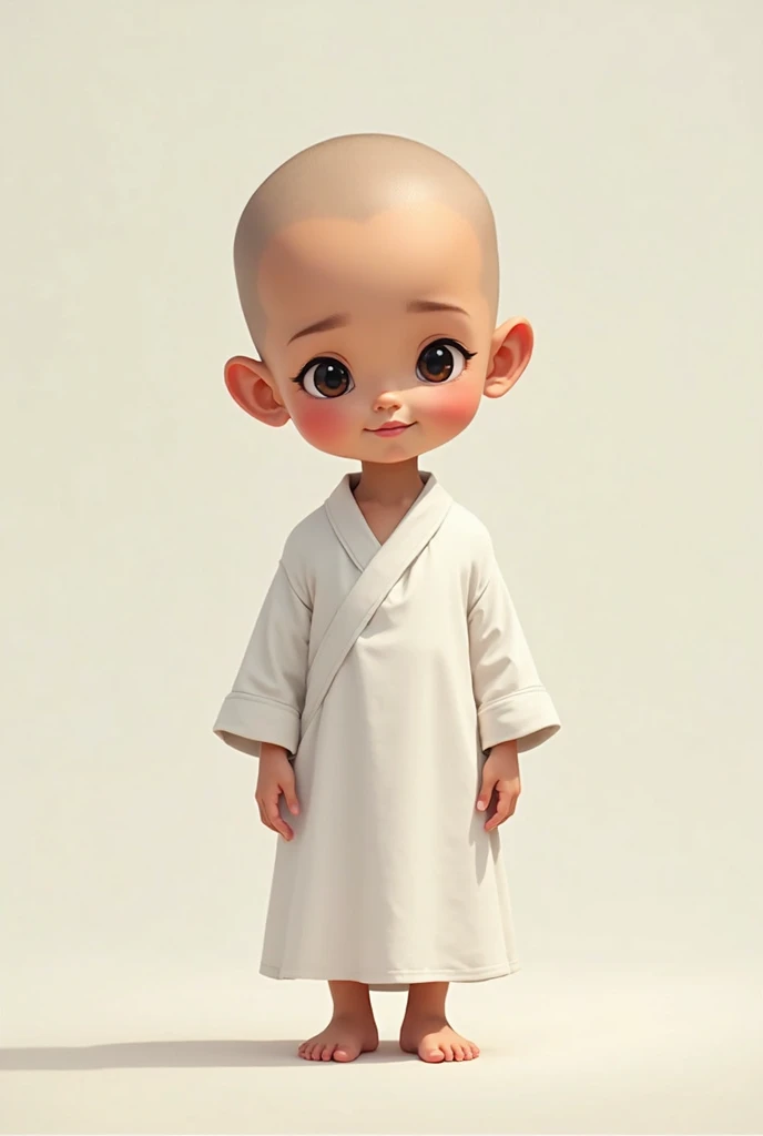 1 year old child in simple monk robes,The background is a solid color,Portrait of a little monk,Serenity smiles,Wearing a white monk's robe,bald-headed,Moe,The upper part of the body,frontal photos,Chinese --auto