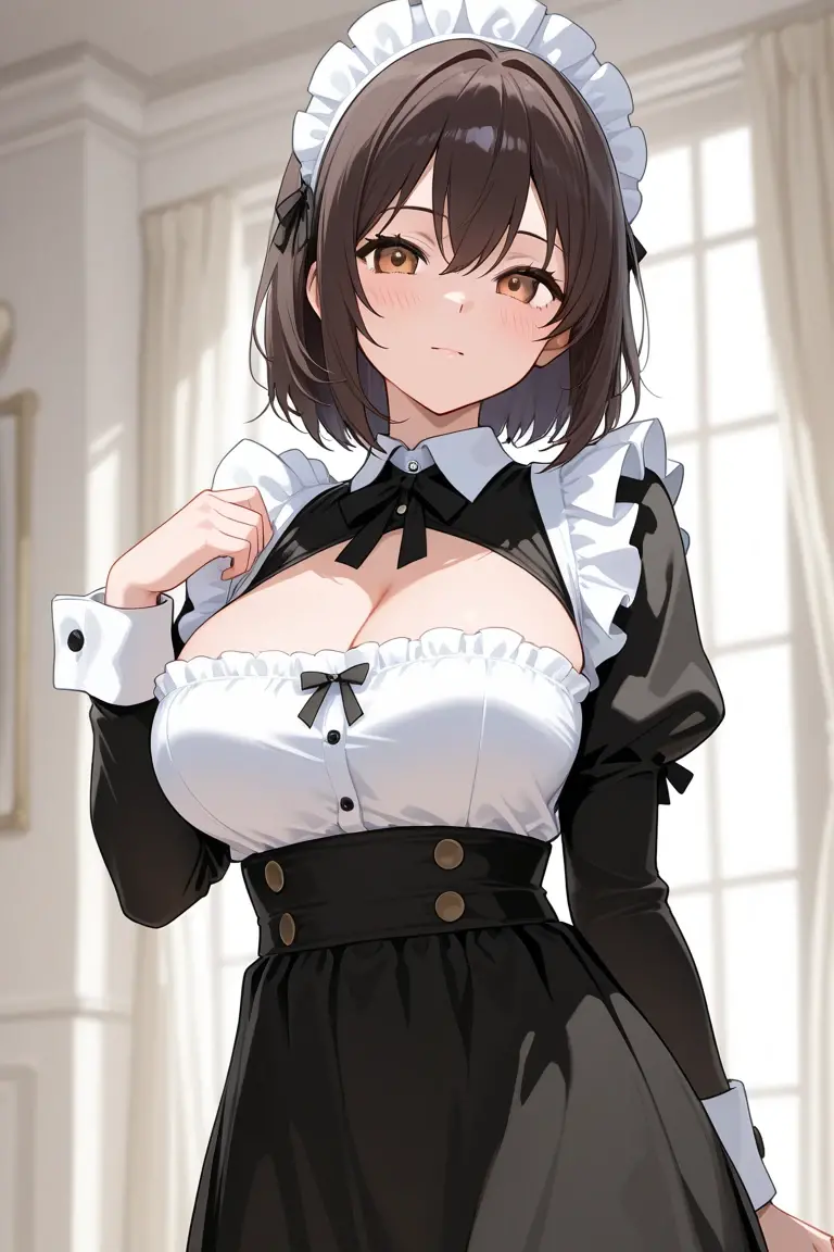 solo girl, 20 years old,paw pose,from avobe,looking at viewer,blunt bangs,bob cut hair,brown hair,brown eyes, medium breast,cleavage,smile,laugh,playboy bunny,black leggings,pub,night,insanely detailed, absurdres, ultra-highres, ultra-detailed, best quality, slender, kawaii, perfect symmetrical face, ultra cute girl, ultra cute face, ultra detailed eyes, ultra detailed hair, ultra cute, ultra beautiful,masterpiece,incredibly absurdres,high detail eyes,