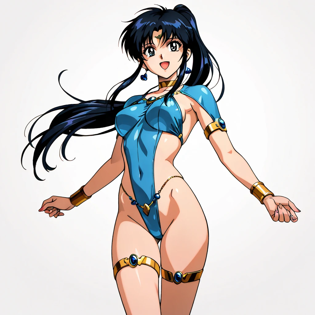 1 girl, (solo), ((amanogawaki)), best quality, highres, high quality, 8k, HD, super detail, anatomically correct, UHD, accurate, (masterpiece:1.0), (high quality:1.0), (ultra detailed), (no Background), (White Background), ((Adult)), Yellow Headband, ((UnderButt:1.0)), ((Black Leotard)), Looking Back, Looking At Viewer,  (upper body:1.0), (from below:0.8), (hyperass:0.8)
