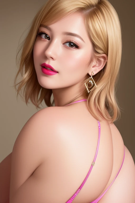 (RAW photo, best quality), (realistic, photo-realistic:1.3), best quality ,masterpiece, (cherrynobodysd15), ((big ass, large breasts)), (beautiful girl), pink lipstick, colorful makeup, long eyelashes, earrings, wearing eyeliner, fair skin, blonde hair,(cute), (detailed face), detailed eyes, detailed iris, 8k uhd, dslr, soft lighting, high quality, film grain, beautiful detailed eyes, beautiful detailed nose, vaginal detailed, realistic face, pink , light smile, (highly detail face: 1.5), Fujifilm XT3, best quality, ultra-detailed, masterpiece, finely detail, highers, 8k wallpaper, pixie cut