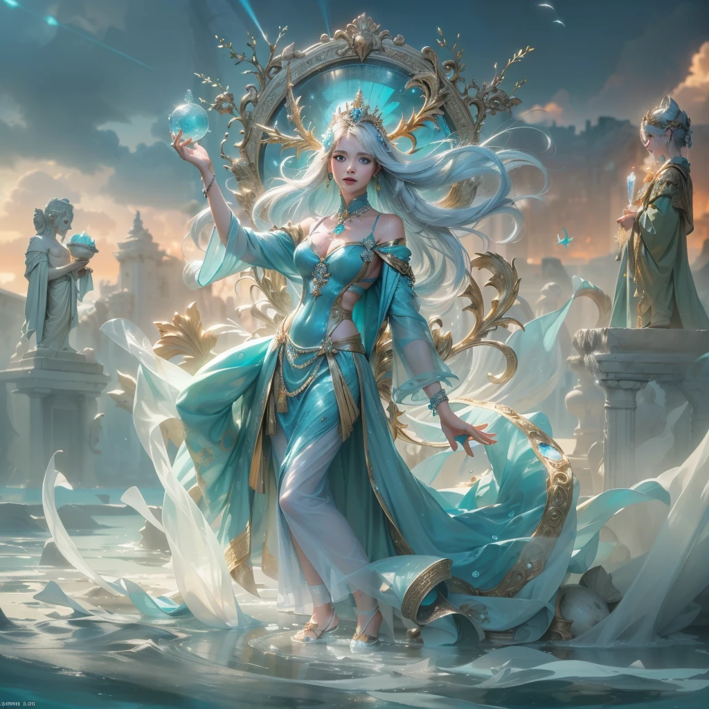 Imagine a surrealistic digital painting of the universe experiencing itself as a humanoid form, adorned in intricate pastel-colored fashion from a fantasy Renaissance era, yet with a futuristic Star Trek twist vfx 8k. With sharp focus, capture the idea of the universe fulfilling the body, and showcase the highly detailed and ornate clothing design. Create a mesmerizing concept art illustration that explores the concept of the universe as a conscious being