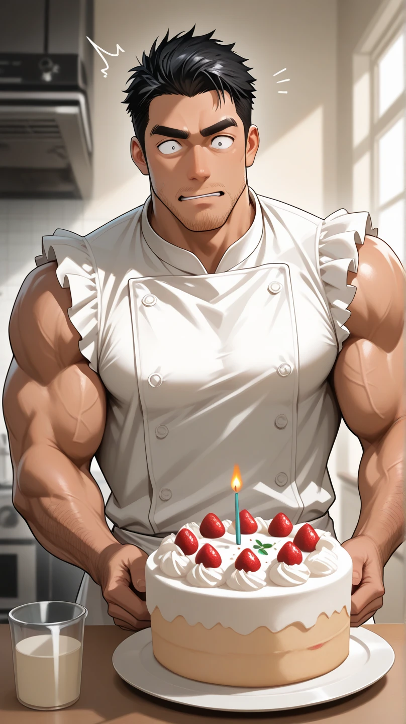 Anime, 2d anime, cartoon anime, detailed illustration, dynamic angle, ultra-detailed, illustration, 1girl, late 20’s year old, Big woman, very tall, broad shoulders, silky long black hair, muscular, tone body, a little bulky, muscular arms, wide shoulders, tall woman, happy, energetic, extroverted, broad shoulders, large muscles, night time, Evning, standing by a window , in a yellow sundress, in a nice house, living room, dark wood panel walls, dark hard wood floors, eating a slice of cake