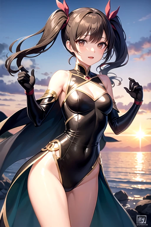 ((2D beautiful girl、top-quality、Perfect Finger 1.1、Perfect Anatomy 1.1、extremely delicate and beautiful illustration))、cute petit girl、(transform sequence)、((Priest style leotard))、10yaers old、elementary student、Lori、Chiquita、Fractal Art、baby-face、((stright long hair))、beatiful detailed eyes、Show your teeth and give your best smile、Full Body Display、(1 persons)、blue open sky、