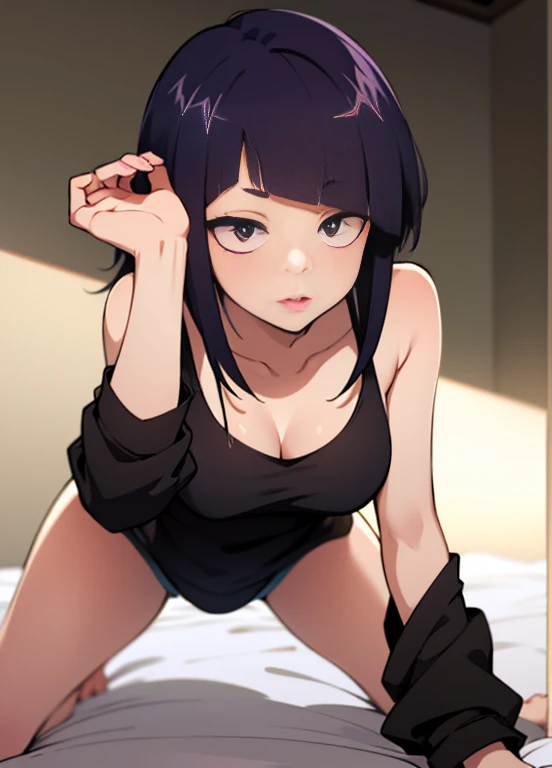naruto、Hinata、Black Hair、ponytail、I can see your chest、White underwear、、Blushing、Open your legs、Open your mouth、One girl, Ladylike