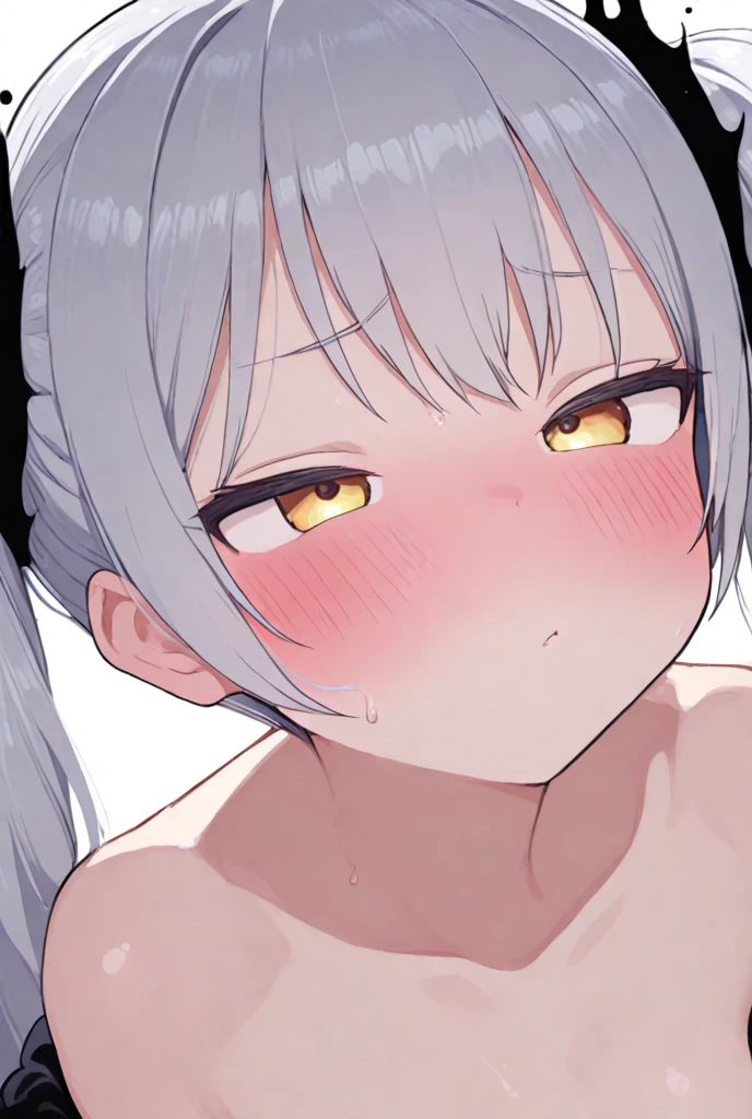(((Little girl,)))score_9, score_8_up, score_7_up, score_6_up, score_5_up, score_4_up, BREAK source_anime,((small breast,nipple)),((full nude)),
1girl, solo,White hair,Yellow eyes,hair over one eye,ahoge,bangs,(Heavy breathing,saliva,blush, sweat, Sweaty and wet all over,)half open eyes,((blowjob,Fellatio,deep throat)),pov, Looking at Viewer,ahegao,fucked silly, sexual ecstasy,orgasm,tears,(bukkake,cum on face),snot,