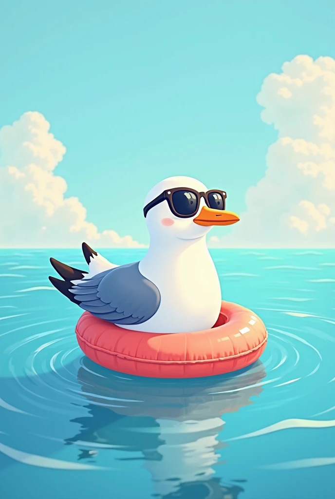 Zsa Zsa, the female anthropomorphic Vain Sulphur-Crested Cockatoo in her yellow bikini is floating on her inflatable donut innertube in her private swimming pool, with her Budgie birdies watching her from the poolside.