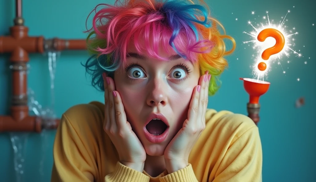 Perspective of a person looking directly at the girl above him. The girl is looking at him with excitement, the girl has pink hair and white skin, the girl has good breasts, she is sweaty and excited.