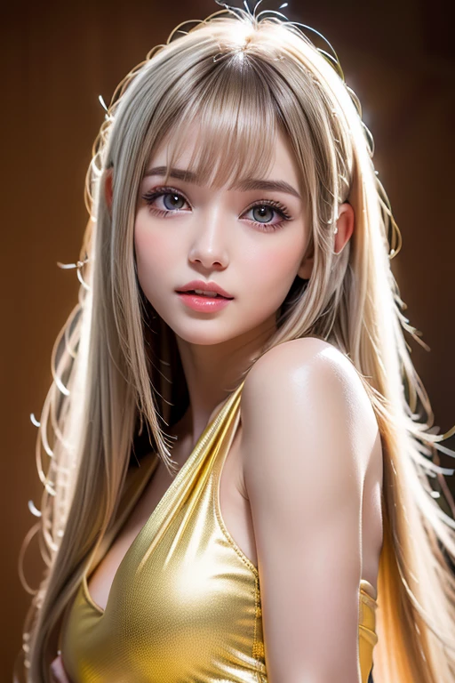 best quality,ultra-detailed,physically-based rendering,portrait,women,female,beautiful detailed eyes,beautiful detailed lips,extremely detailed eyes and face,long eyelashes,long golden blonde hair,big breasts,feminine,soft skin,curvy body,attractive,confident,standing,serene expression,sensual,graceful pose,natural lighting,vivid colors,golden tone, studio background,artistic composition NAKED 