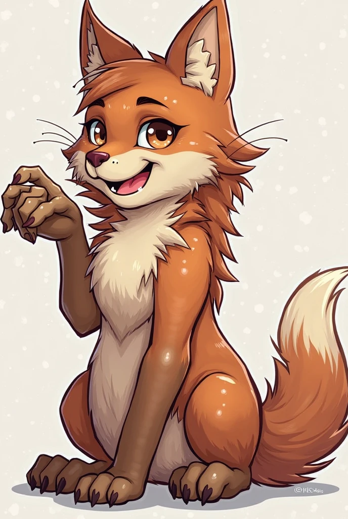 handgag_POV, (close-up), cupping, fox woman, pink paw pads, ginger hair, anthro, black claws, smiling, magic forest, god rays, golden hour, daylight, orange fur, shirtless, five fingers