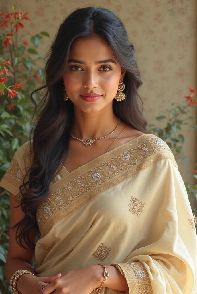 ((Best quality, 8k, Masterpiece :1.3)), Sharp focus :1.2, Generate a realistic image of a beautiful sexy Indian woman dressed in a white Kasava saree, adorned with traditional ornaments, standing in a well-lit room with cinematic lighting. ((Front view, random elegant pose)), and there is a sense of grace and elegance in her posture. The background should complement the scene, enhancing the overall aesthetic appeal of the image. Photography by Brandon Woelfel, Full shot: Canon EF 16-35mm f/2.8L III USM lens on a Canon EOS 5D Mark IV camera, ultra realistic, 32k, HD