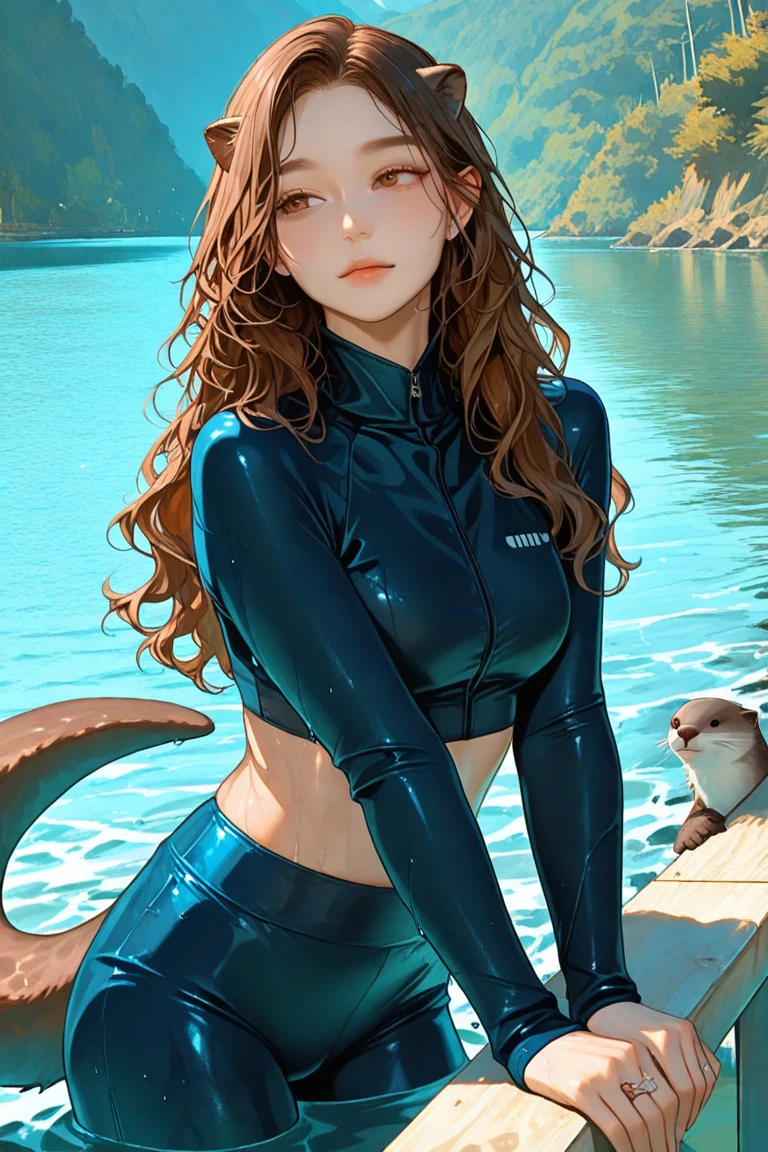 (Best Quality, Masterpiece: 1.4), (Realism: 1.2), (Absurdity: 1.2), 4K, Detailed, Ultra Detailed, Detailed Face, (Ultra Detailed Eyes: 1.2), Underwater, Beauty, One-piece Swimsuit, Bare Back, High Split End, Long White Legs, Floating Hair, Long Black Hair, Cat Ears, School of Fish, Back