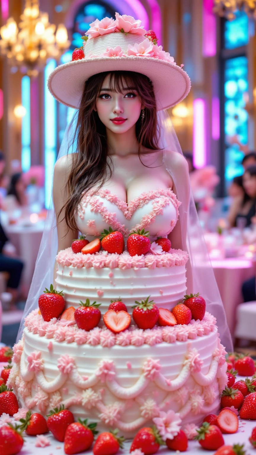 big birthday cake, ultra detailed 8k cg, ultra realitsic, masterpiece, spotlight, royal palace, cinematic lighting, cinematic bloom, professional photography, absurdly huge breasts, mature body, mature face, red hair, divine goddess, huge breasts,naked breasts, gorgeous female, lace-trimmed legwear, thighhighs, elbow gloves, pearl necklace, red ribbons, girl in redd ribbons like a presant, jewelry, shiny, glint, diamonds, arrogance face, naked, no bra, exposed genitals, detailed genitals, lying on bad, horisontal position, birthday cake, birthday atmosphere, holding a big white cake, cake cream on brests, red ribbons on hands, large big cake with candles on top, perfect legs, perfect hands, presents, birthday cake, cake, happy birthday cace, red ribbon bant on neck, red ribbons on hands, small presents around,