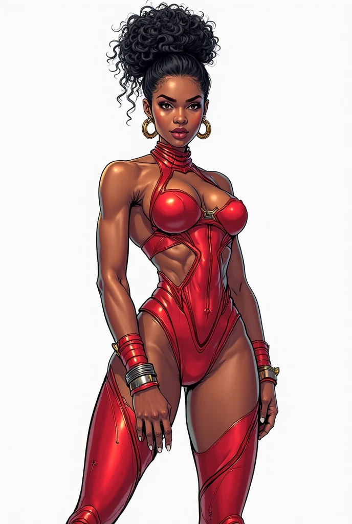 a cartoon of a woman with a red top and a red headband, female lead character, nerdy black girl super hero, 90s comic book character design, afro futurism, a portrait of the character, red afro, anya from spy x family, by Ella Guru, portrait of modern darna, full body character portrait, character full body portrait, colored illustration, afro