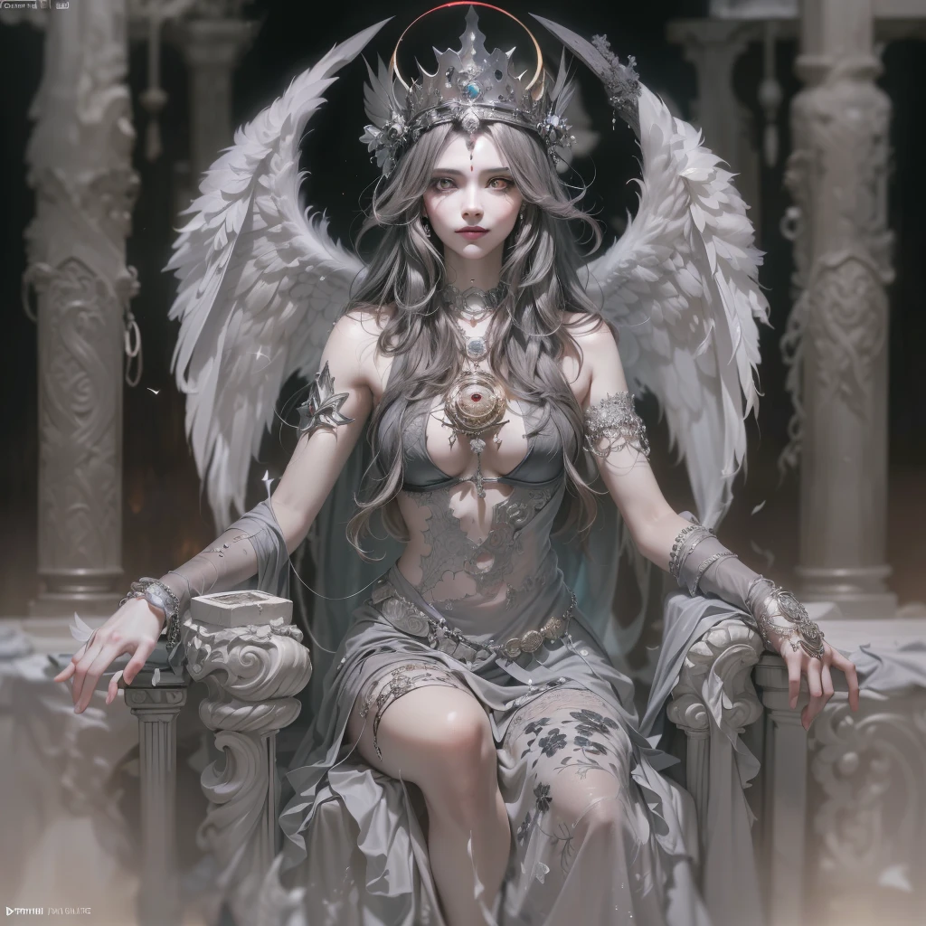 1girl,solo,(full body:1.5),long legs,small breasts,childish,jewelry,looking at viewer,earrings,hair ornament,white hair,feathers,black background,simple background,upper body,necklace,lips,makeup,eyelashes,parted lipsa white woman with feathers in this image,in the style of intricately sculpted,luminous portraits,detailed costumes,8k resolution,onii kei,atmospheric mood,wealthy portraiture,<lora:ClothingAdjuster2:0.4>,<lora:ww-000012:0.4>,<lora:MildDetailAdjusterV10_4:0.5>,zhubao,, (masterpiece, best quality, high quality, highres, ultra-detailed),