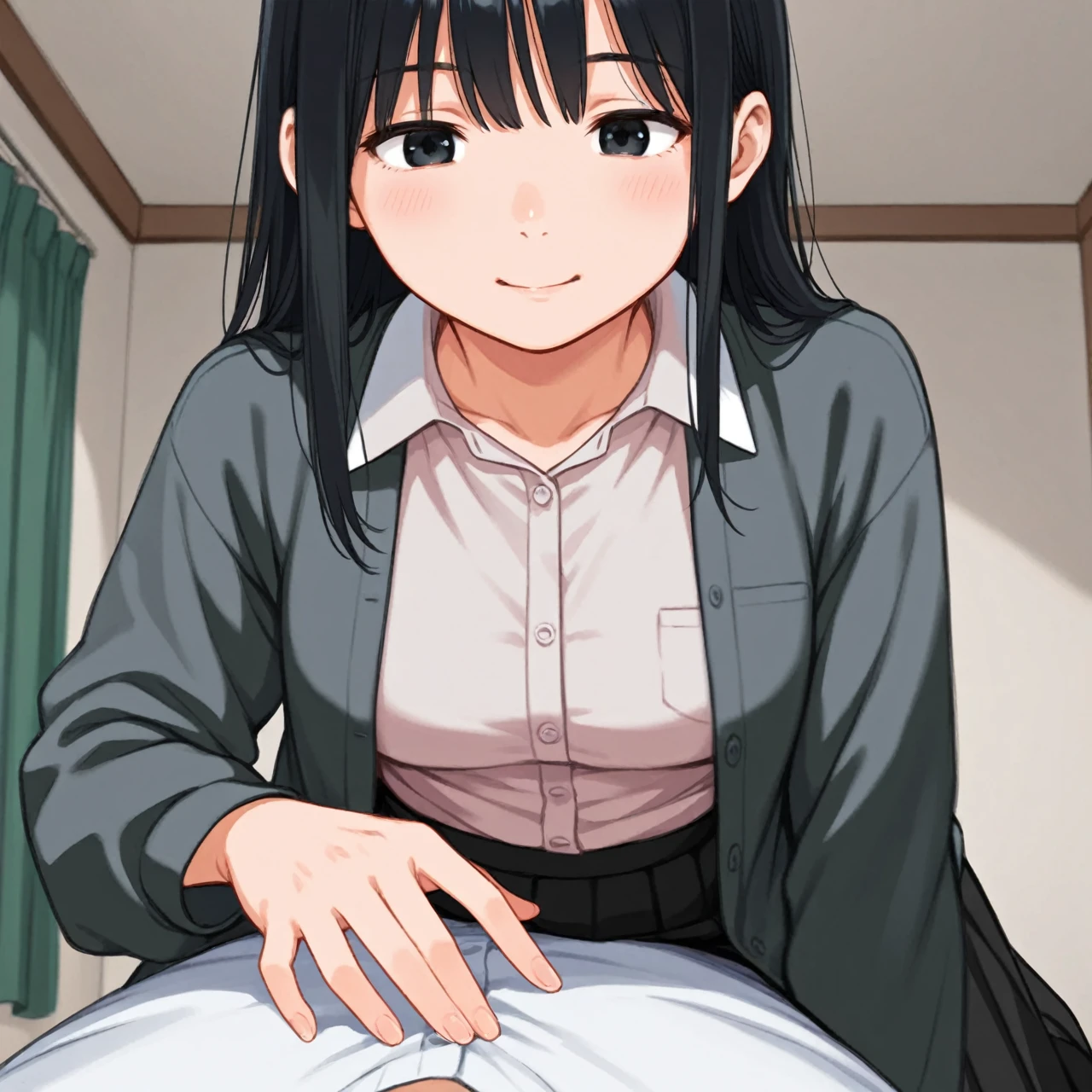 (Unity 8K Wall Pace),(Highest quality),(High resolution),(Very detailed),(Perfect Anatomy),(Beautiful attention to detail),(Very detailedベニス),(masterpiece, Highest quality), Browsing Caution,(1man,1girl),　BREAK Japan,Girl,5 years old,(Not cute),((scared:1.8)),Black Hair,(pixie cut),short hear,,Japanese ,Navy Blue Blazer,Pleated skirt,White socks,Sit in front of the audience,Staring at the audience,(hand job:1.5),Grab your penis,　BREAK Small penis,(Viewer&#39;s penis),Realistic penis