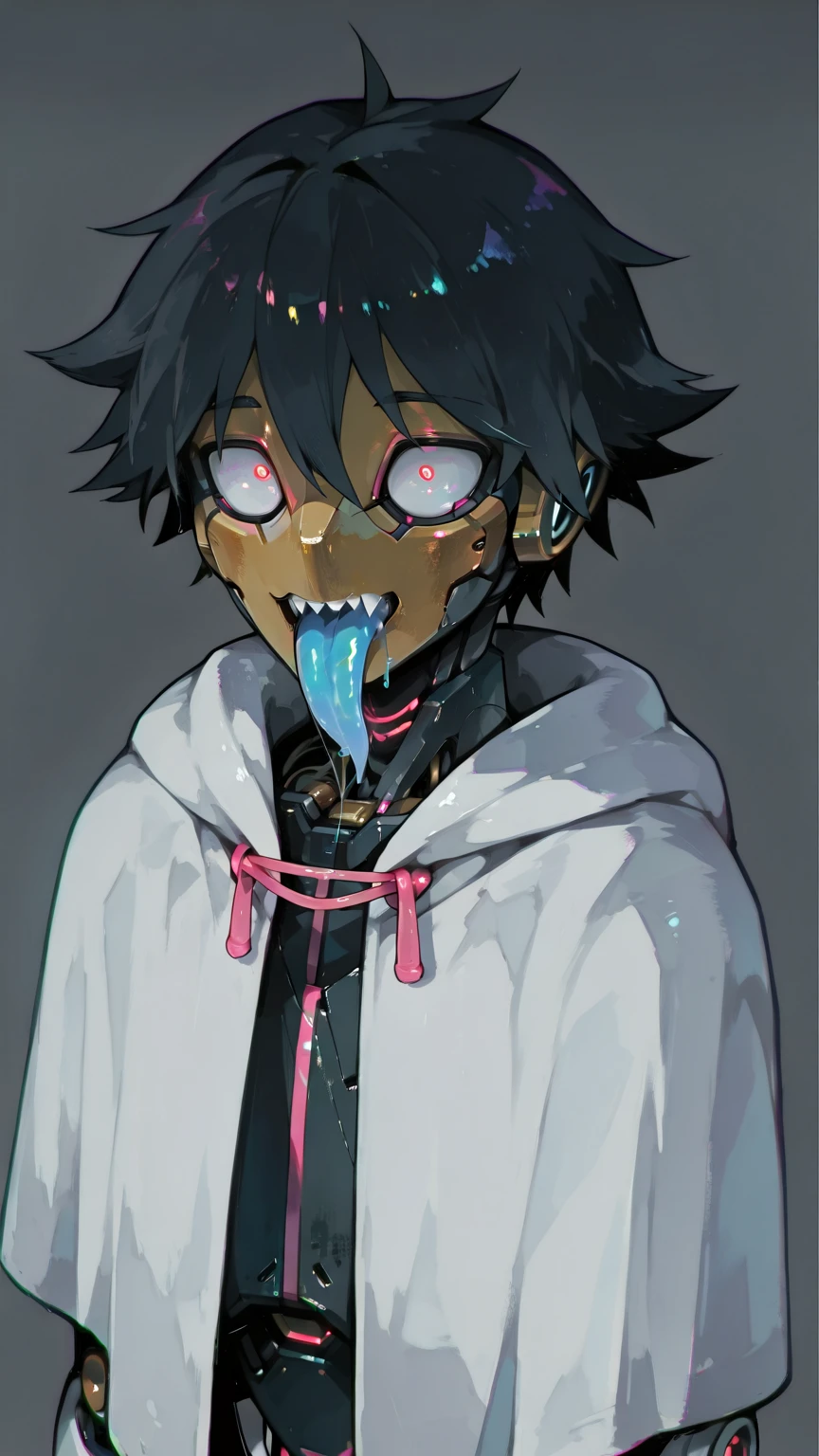 a male with a hooded sweatshirt on wearing a scary mask crying black tears, serial killer aesthetic