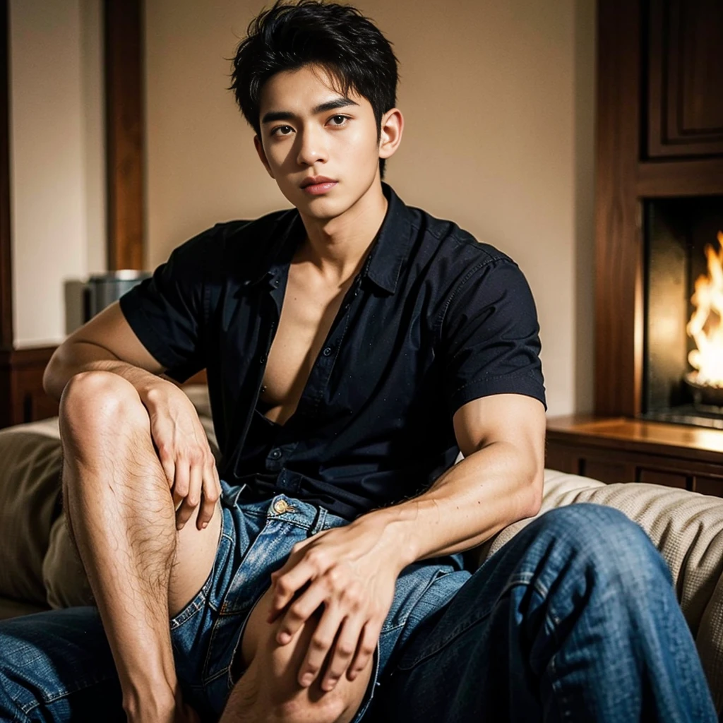 (Portrait of male), muscles, (dimples), (thin head), steamy, bulging ripped holy jeans, sexy, alluring, ((((upturned big doe eyes)))), smiling, opalescent, Photoluminescence, fantasy, clear, Cinematic RAW photo, hyper real photo, ultrarealistic, dslr, soft lighting, high quality, reflections, photo, (sparkling) splashing rainbows, glistening, (iridescent), glimmering, sweaty body, dripping, (secret treasure in it), misty, mystical, enchanting, glittering, (masterpiece) (best quality) (detailed) (8k) (HDR) (cinematic lighting) (sharp focus) (intricate), many lights on rocks, ((dark pubic hair)), bioluminescent, epic and stunning, magical environment, (celestial), candles, romantic, ((manly veins)), Ouarzazate, chefchaouen, 1 man only, (((clear straight even bright eyes))), (((short hair))), riad fountain, sweating, melting, shimmering, (masterpiece) (best quality) (detailed) (8k) (HDR) (wallpaper) (cinematic lighting) (sharp focus) (intricate), ((riad pool)), Ouzoud waterfalls, glowing flowers, Fujifilm XT3, photographed on a Kodak Retina II Sanyo Xacti VPC-CA6, 50mm lens, HDR, hyper-realistic, colorgraded, ((rose)), pillows, blankets, Morocco Riad, Moroccan lamps