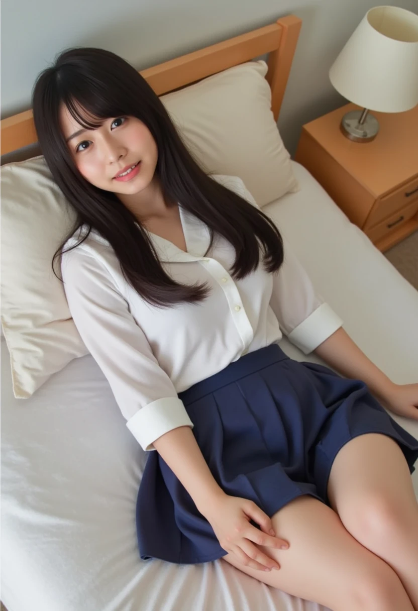 An ultra-high picture quality、Perfect Photo、Japan beautiful girl、17 age、female high-school student、Slender body、Black hair Long hair、With bangs、Cute room、Own room、Denim Mini Skirt、(Surprised expression)、(hate)、(hatred)、Sit on the bed、Adored expression、(It hurts a lot)、ankle、white sock、drawing knee up、(((White panties are fully visible)))、Frontal gaze、Do-up、(((Full view of the crotch)))、close-up shooting、