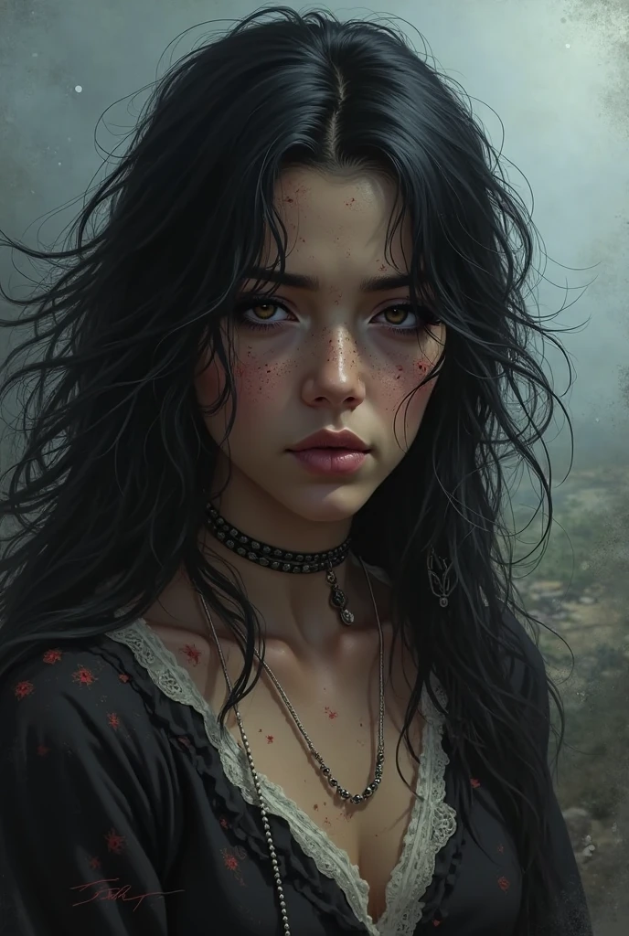 a cute girl, (epic portrait:0.85), flowing hair, sweaty skin, night, [[soft cinematic light, adobe lightroom, photolab, hdr, intricate, highly detailed, ]], ((by brian m viveros)), (depth of field), epic realistic, (bloodpunk:1.2)