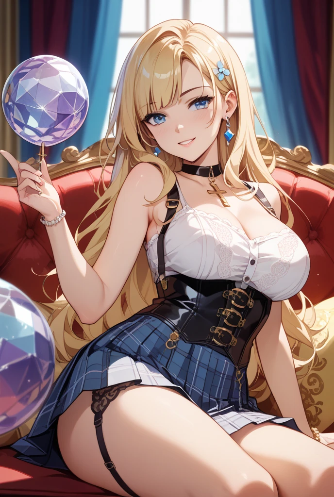 a beautiful 20 year old blonde woman with big messy hair in a blue dress, white stockings, black headband, cleavage, fantasy art style, rossdraws cartoon vibrant, alice x. zhang, alice in wonderland cyberpunk, cute detailed digital art, colorfull digital fantasy art, digital fantasy art ), glossy digital painting, rossdraws pastel vibrant, rossdraws 2. 5, rossdraws 1. 0