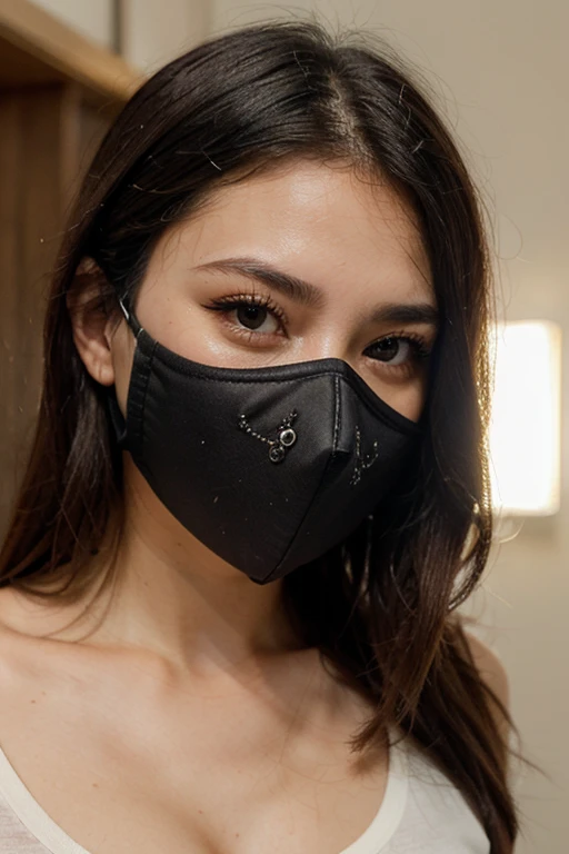 ((ultra detailed, Masterpiece, absurdities)) SpiderBlackCat, 1 girl, face mask, by white, wide, Side view with a playful expression.