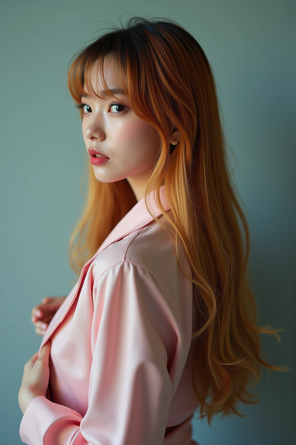 Ginger haired girl yellow eyes high school student 