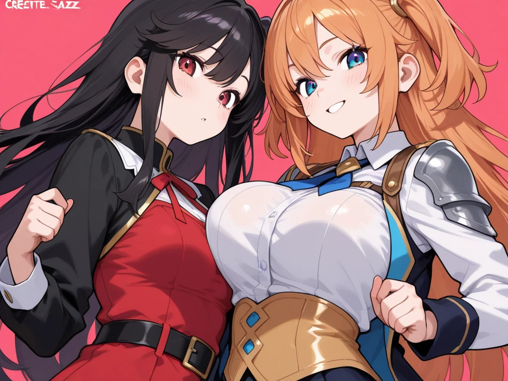 salute,Salior suit print leotard,smile,bare breasts,huge breasts,2girls