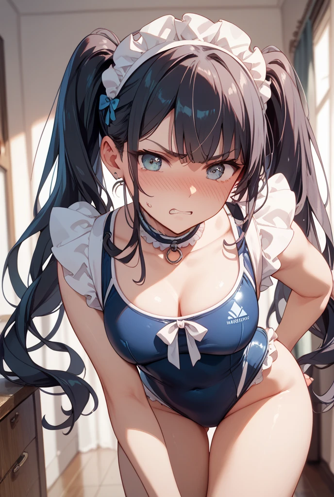 silver hair, o-ring braid, bow, blue lips, dark-blue eyes, anatomically correct, long sleeves, off shoulder, bra, navel, layered skirt, butterfly hair ornament, breasts, sitting, shoes, looking_at_viewer, solo, midriff, sneakers, red_background, large_breasts, HD, highres, best quality, shiny skin, sweating, bokeh, facing viewer,