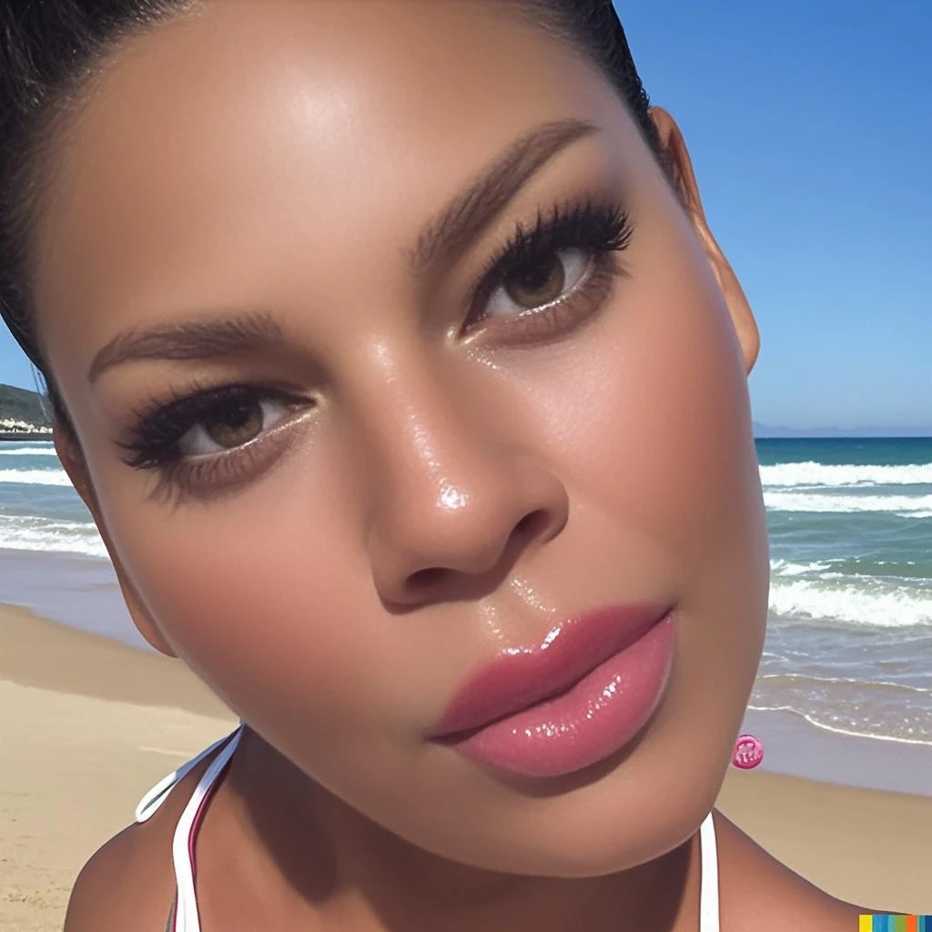 Carolina, Poster 3D inspirado na Disney/Pixar capturando uma cena com, Portrait of exotic beautiful woman black woman, aproximadamente 15 quilos acima do peso, Usando roupas da moda em uma praia, Rosto detalhado perfeito, detailed symmetrical brown eyes with circular iris, Realistic, Fotografias realistas impressionantes, 3D rendering, octane rendering , intrinsecamente detalhado, cinemactic, trending on ArtStation , isometric, foto de capa hiperrealista centrada, cores deslumbrantes, hand-drawn, Escuro, corajoso, Muito, Klimt, erte 12k |, High definition, cinemactic, Neoprene, Vencedor do concurso Behance, Retrato em destaque sem Unsplash, arte digital estilizada, liso, Ultra High Definition, 8k, Motor Unreal 5, Ultra sharp focus, obras de arte intrincadas, menacingly, epics, TanvirTamim, trending on ArtStation, por artgerm, h. r. Giger e Beksinski, altamente detalhado, vibrante, ao fundo pessoas com o mesmo tipo de corpo andando na praia